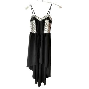 Mimi Chica Dress High Low Black White Zebra‎ Lace Midi Western Size S